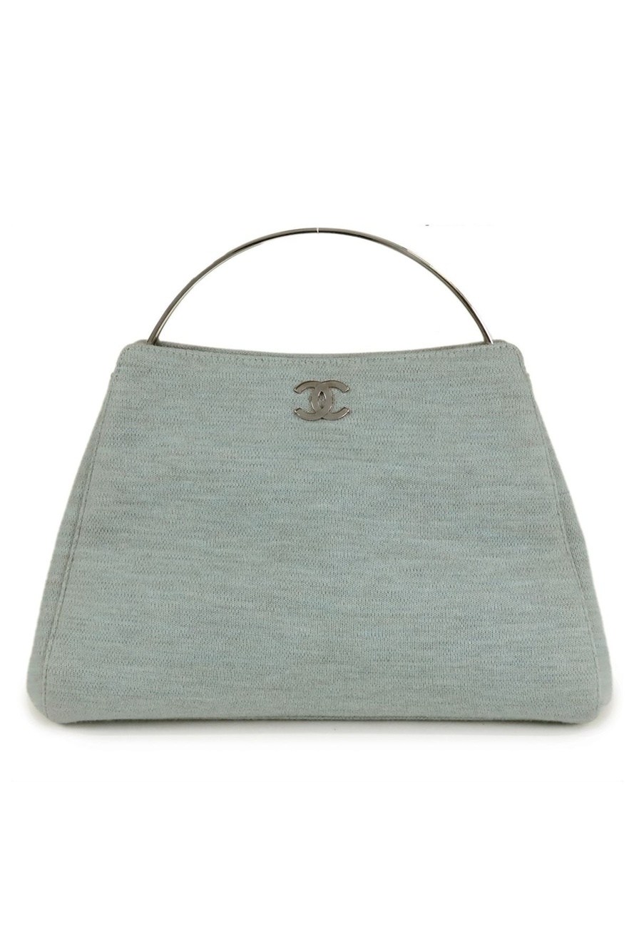 Chanel CC Logo Handbag Blue Gray Silver Jersey